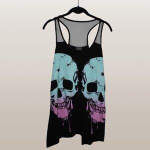 Hot Topic Glitter Skull Tank Top Shark Bite Sleeveless Scoop Neck Black Size S